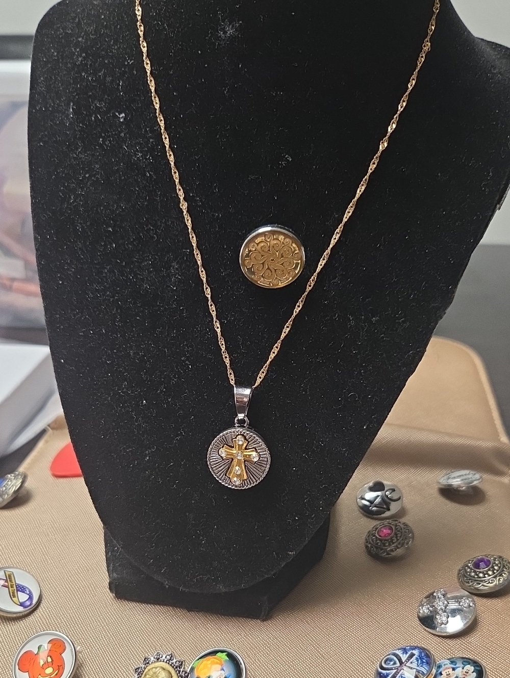 Two-Tone Cross Medallion Necklace - Gold and Silver Women’s Pendant Plus 5.00 Ex